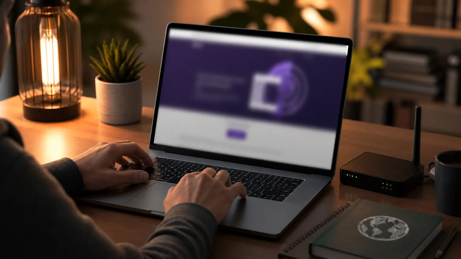 A person is preparing to install Tor Browser on their laptop in a cozy setting.
